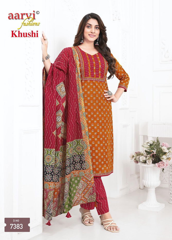 Khushi Vol 1 By Aarvi Cotton Ajrakh Printed Kurti With Bottom Dupatta Wholesale Shop In Surat
